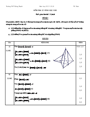 Đề kiểm tra 15 phút môn Hình học Lớp 11 - Năm học 2017-2018 - Trần Văn Phương (Có đáp án)
